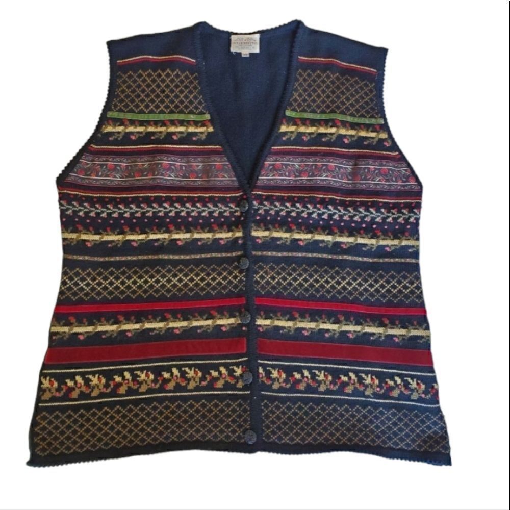Susan Bristol Size‎ 3W Petites VTG Button Sweater Vest Hand Embroidered Holidays